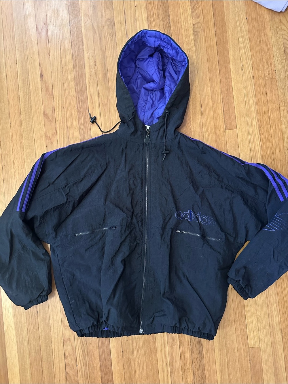 Vintage Adidas Men’s Black & Purple Hooded Jacket